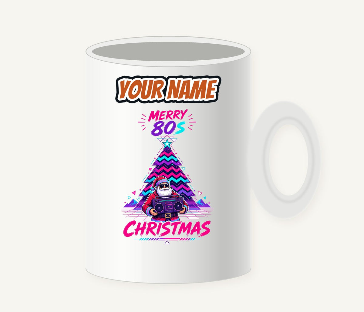Neon Boombox Santa Personalised Christmas Mug