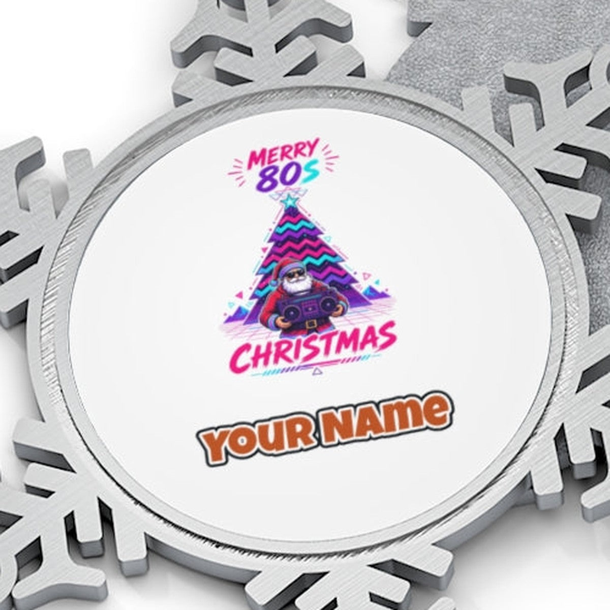 Neon Boombox Santa Personalised Pewter Christmas Ornament