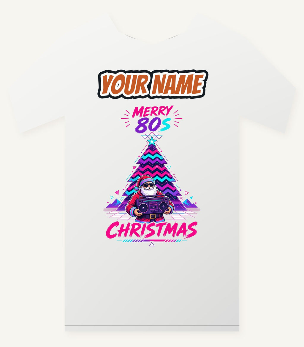 Neon Boombox Santa Personalised Christmas T-Shirt and Hoodie