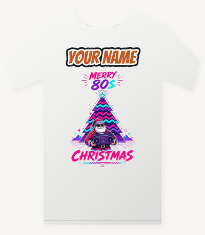 Neon Boombox Santa Personalised Christmas T-Shirt and Hoodie