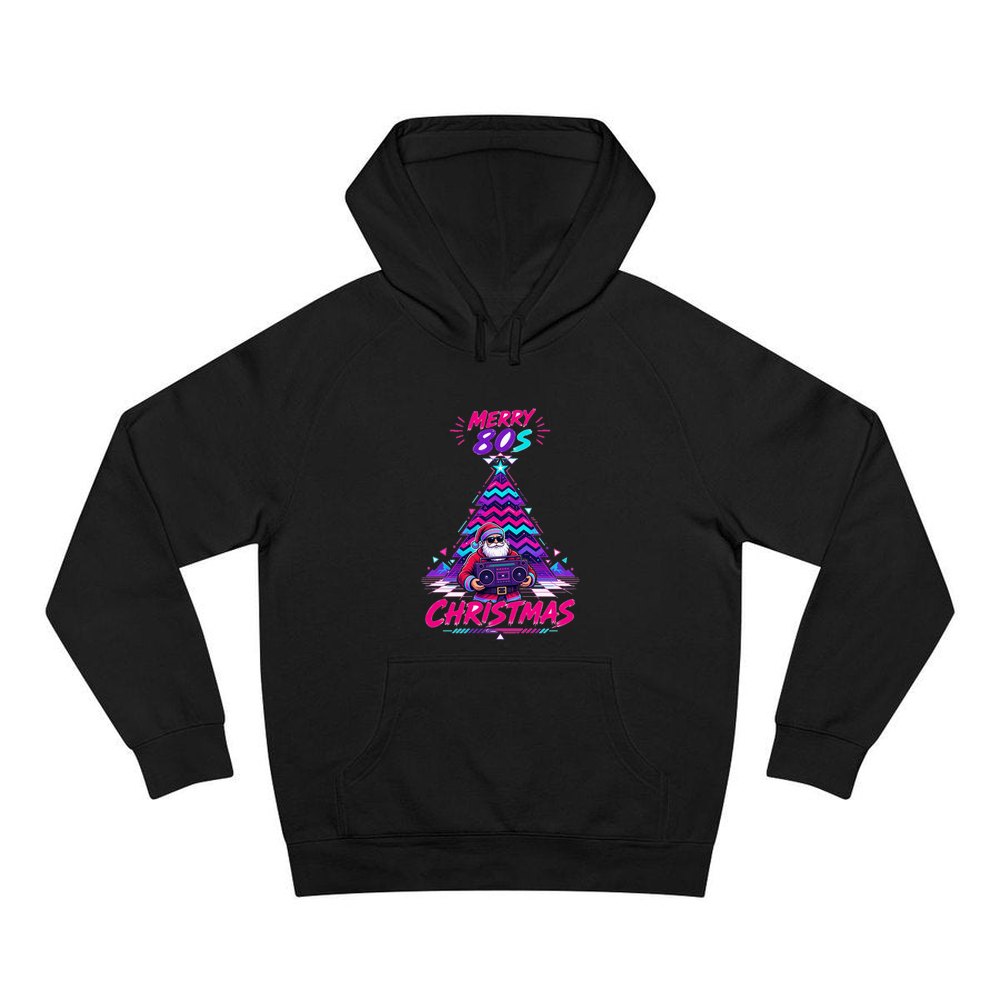 Neon Boombox Santa personalised Christmas hoodie in black