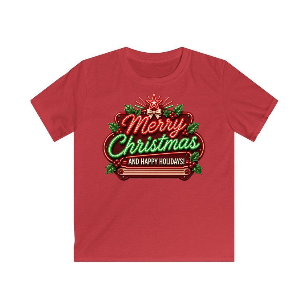 Neon Christmas Sign personalised kids Christmas tee in red