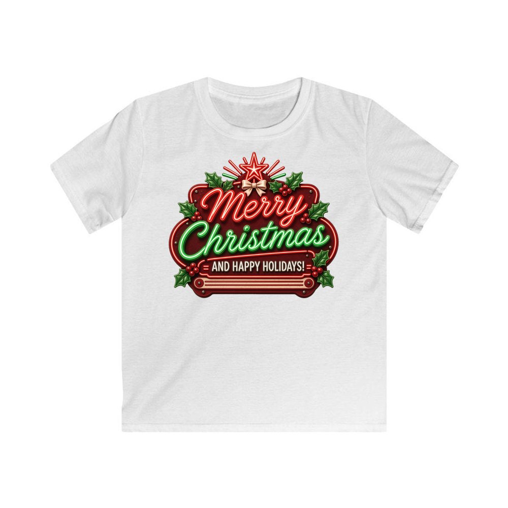 Neon Christmas Sign personalised kids Christmas tee in white