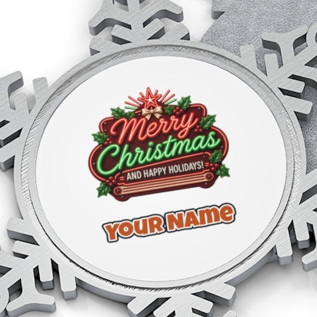 Neon Christmas Sign Personalised Pewter Christmas Ornament