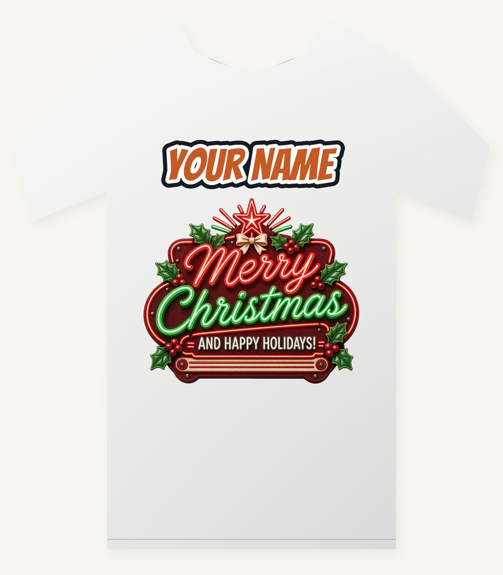 Neon Christmas Sign Personalised Christmas T-Shirt and Hoodie