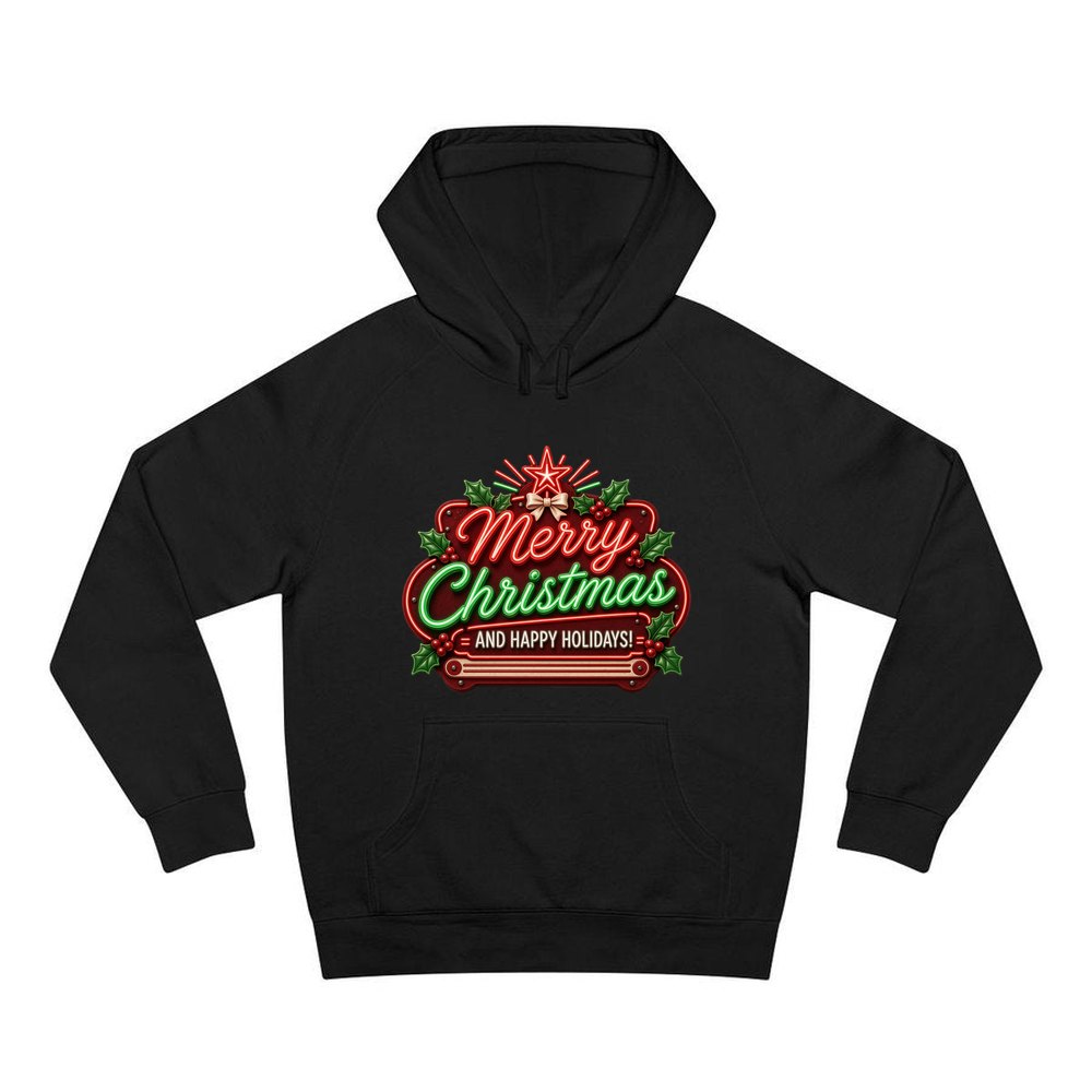 Neon Christmas Sign personalised Christmas hoodie in black