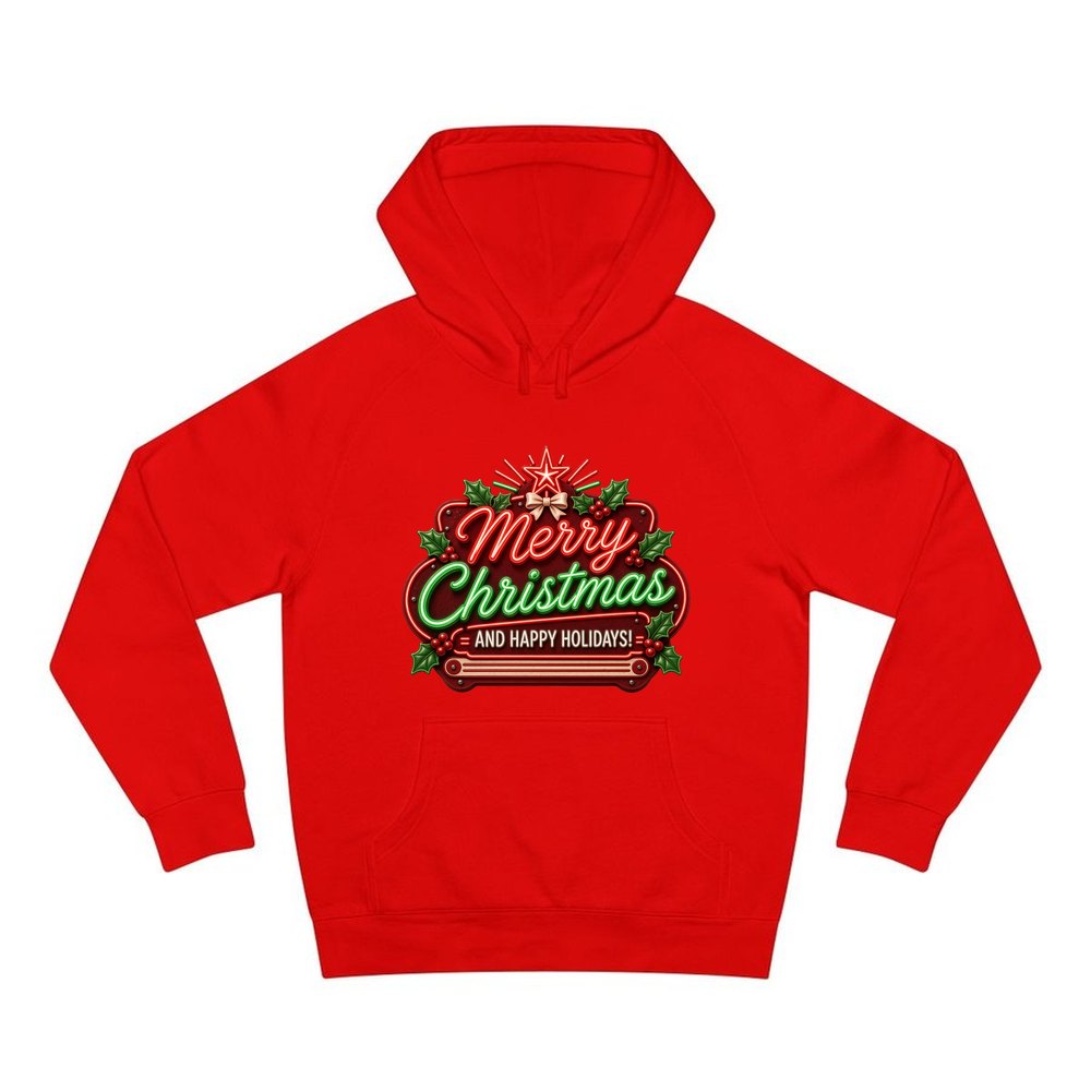 Neon Christmas Sign personalised Christmas hoodie in red