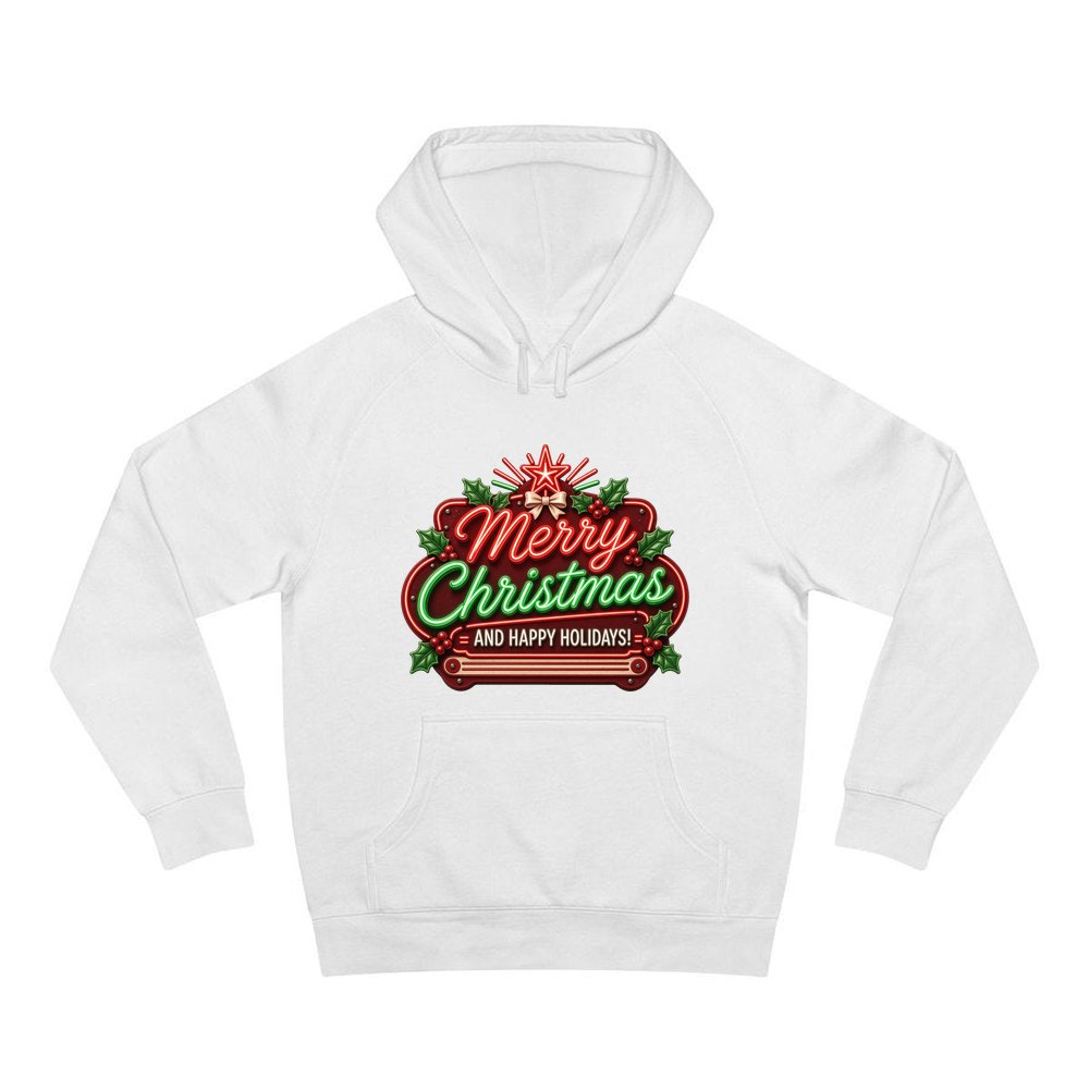 Neon Christmas Sign personalised Christmas hoodie in white