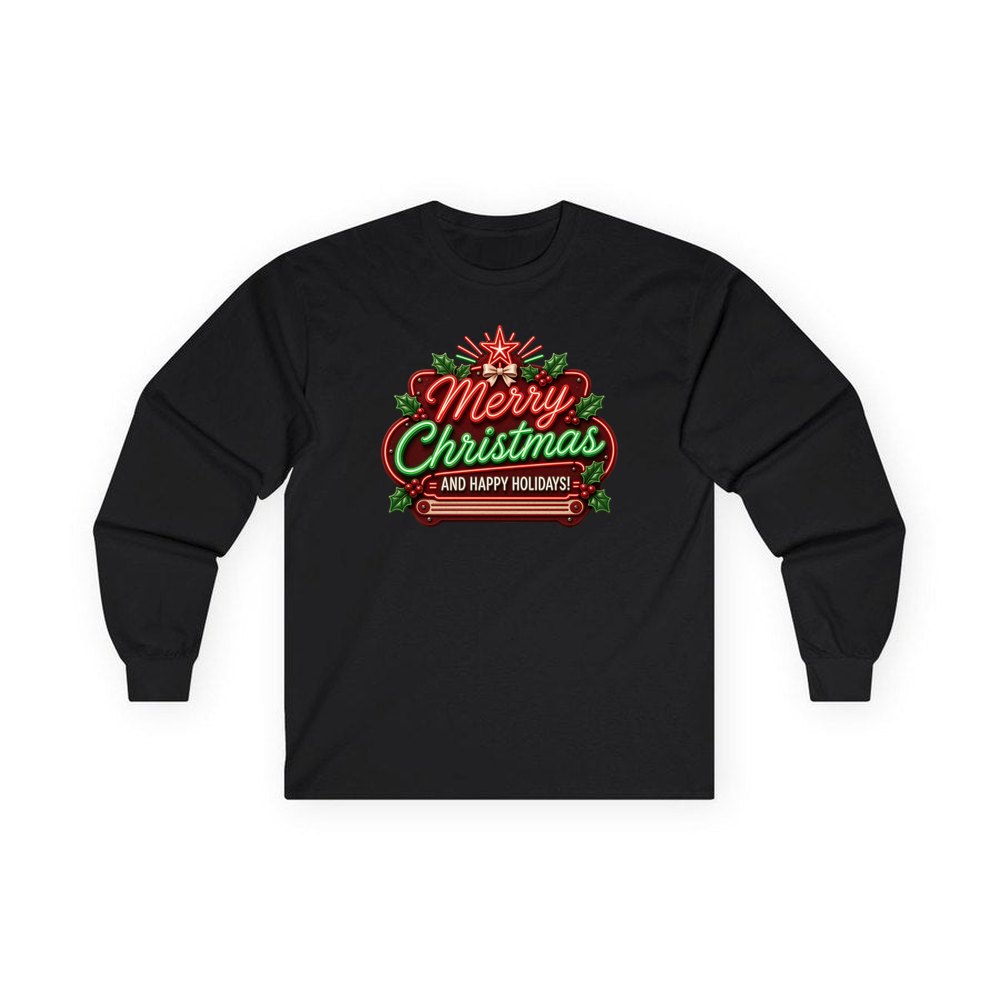 Neon Christmas Sign personalised long sleeve Christmas T-shirt in black