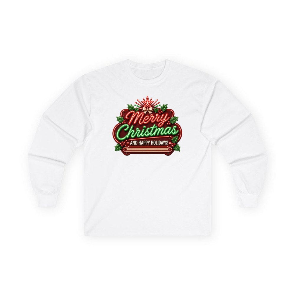 Neon Christmas Sign personalised long sleeve Christmas T-shirt in white