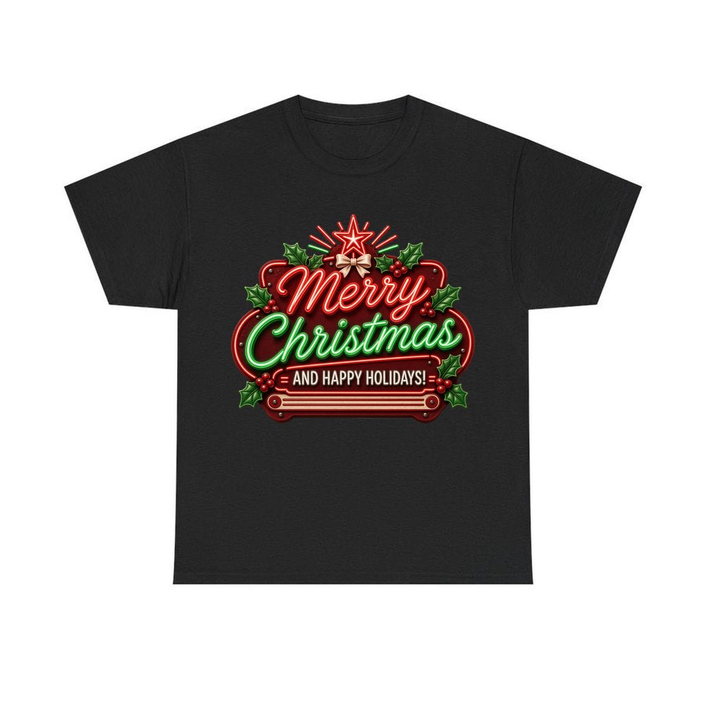 Neon Christmas Sign personalised Christmas T-shirt in black