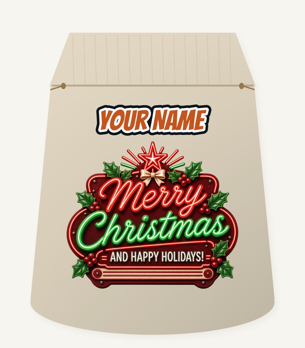 Neon Christmas Sign Personalised Santa Sack