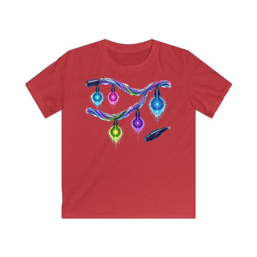 Neon Circuit Fairy Lights personalised kids Christmas tee in red