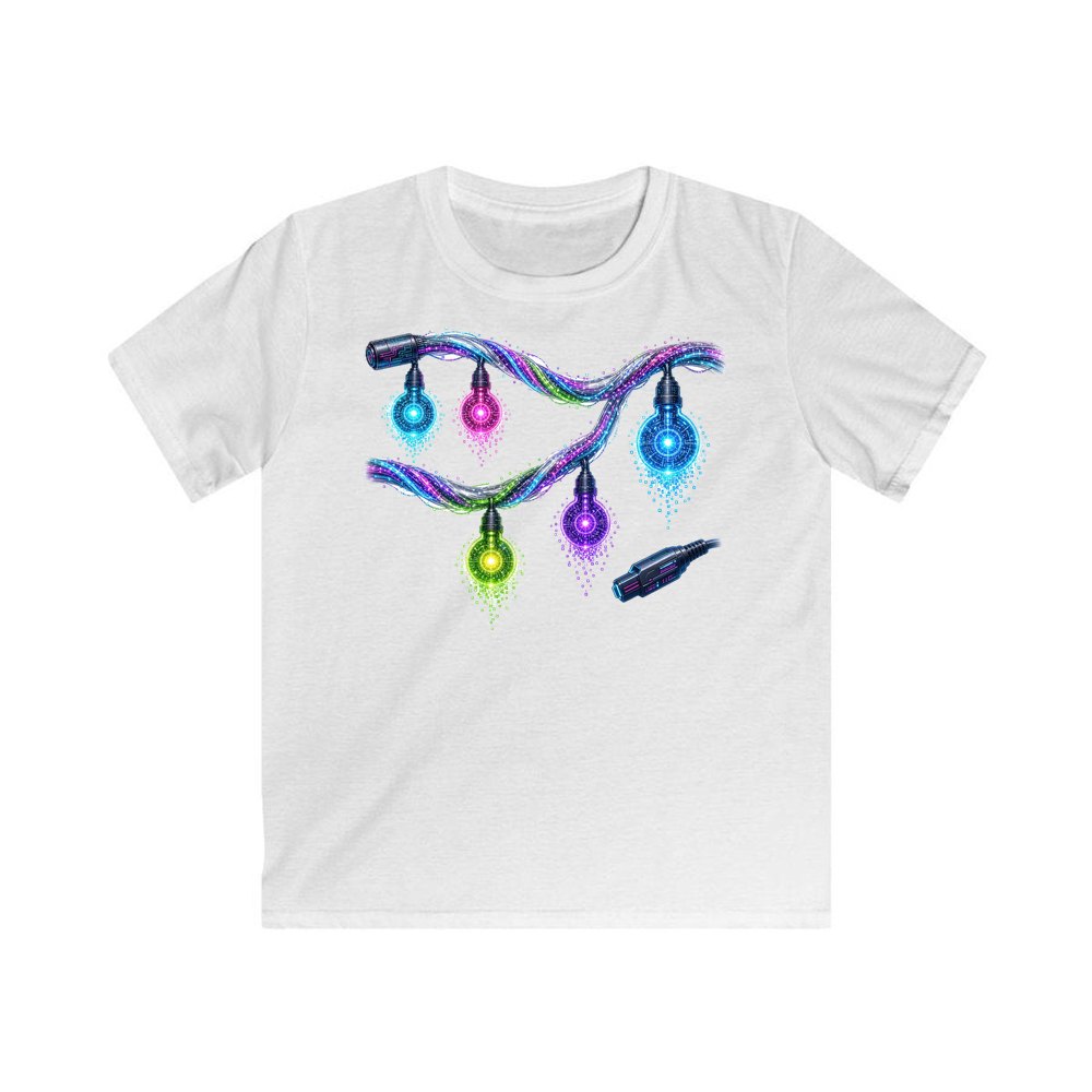 Neon Circuit Fairy Lights personalised kids Christmas tee in white