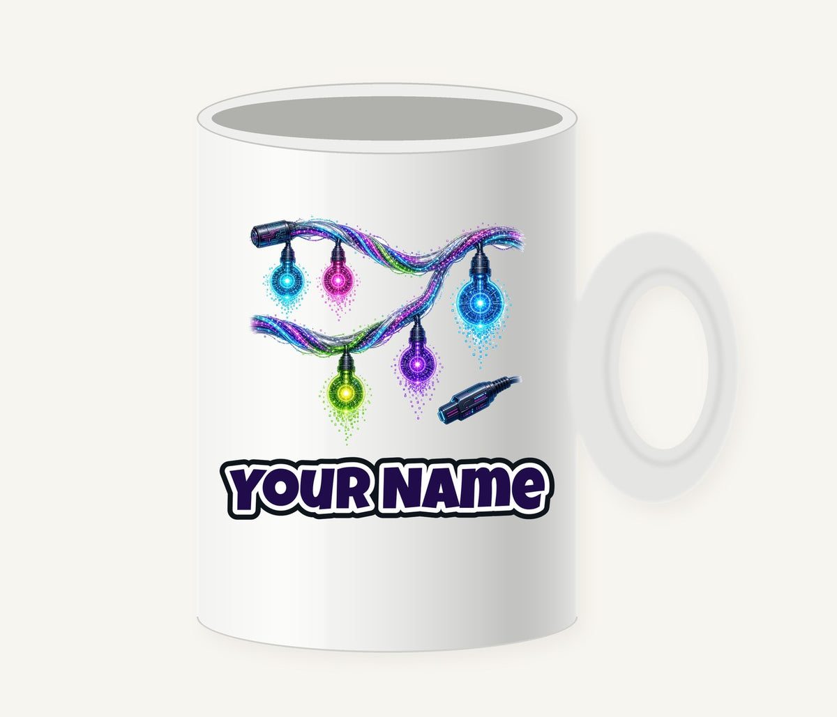 Neon Circuit Fairy Lights Personalised Christmas Mug