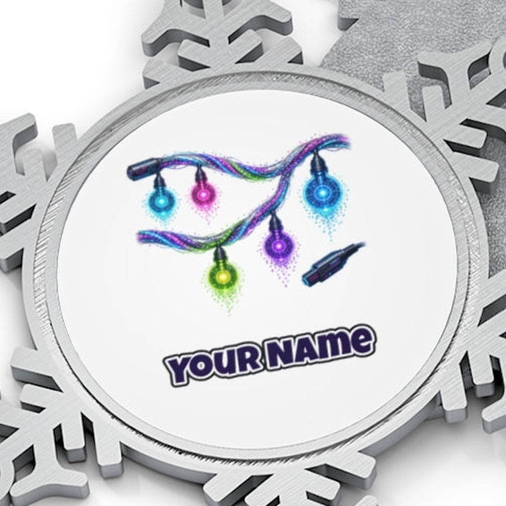 Neon Circuit Fairy Lights Personalised Pewter Christmas Ornament