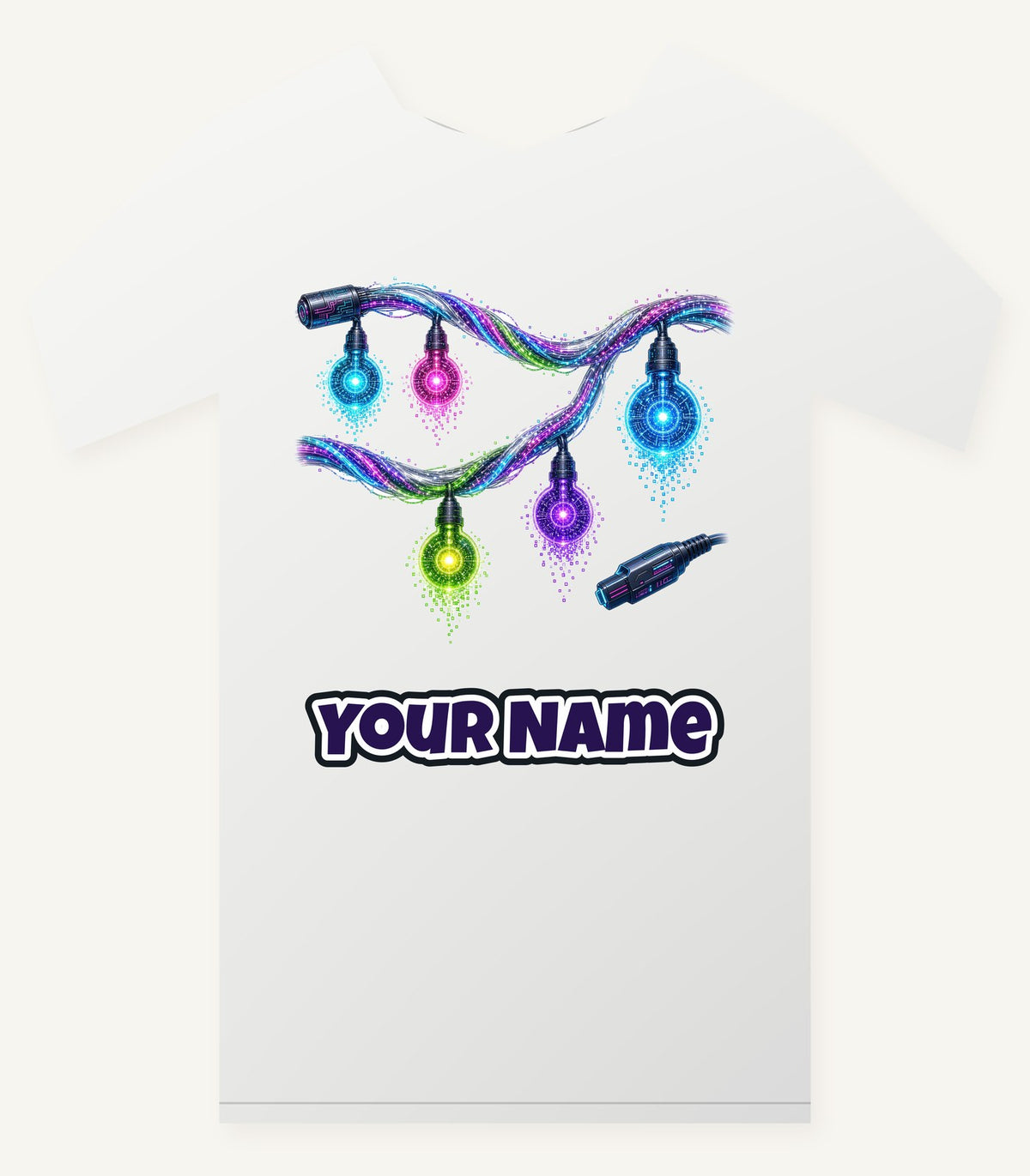 Neon Circuit Fairy Lights Personalised Christmas T-Shirt and Hoodie