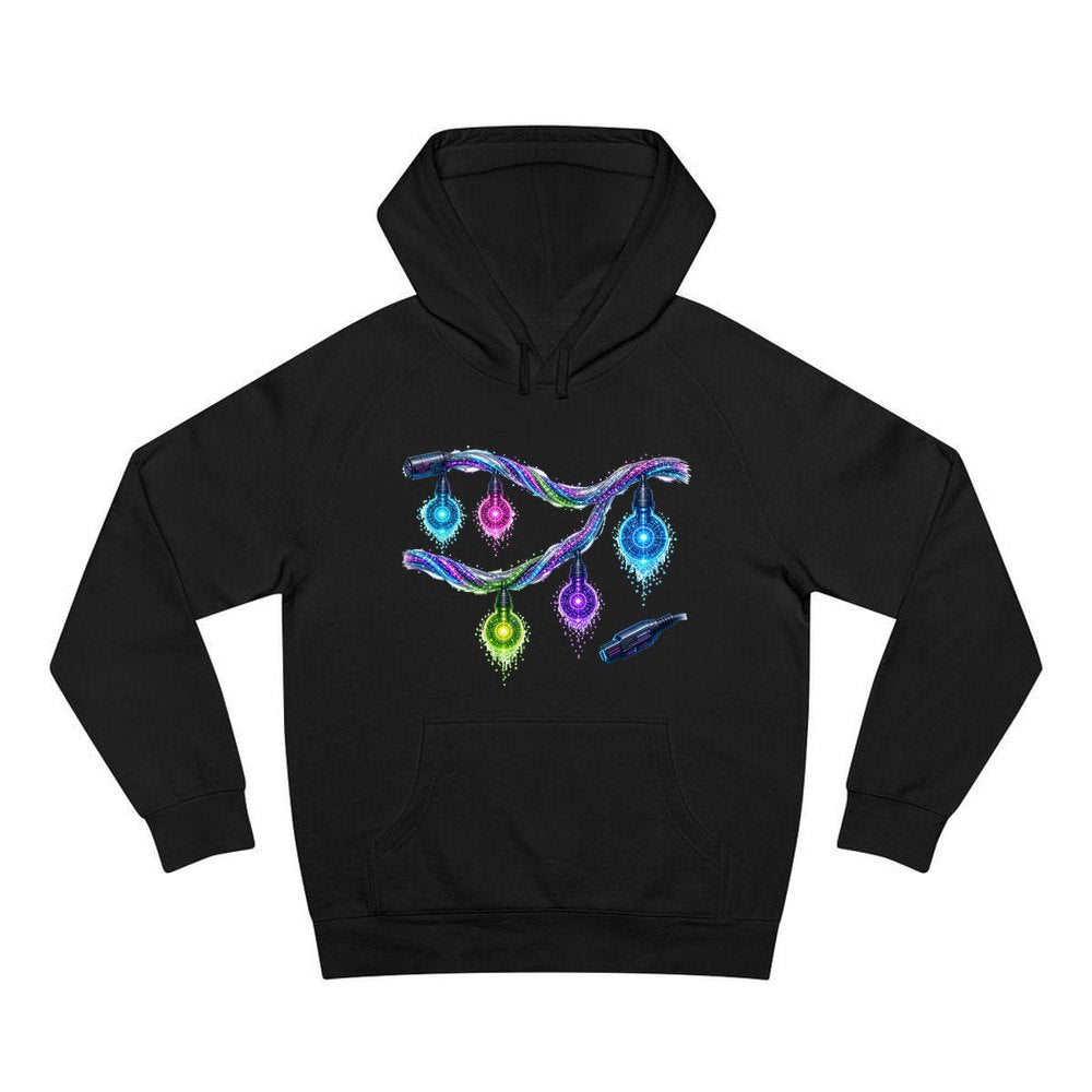 Neon Circuit Fairy Lights personalised Christmas hoodie in black