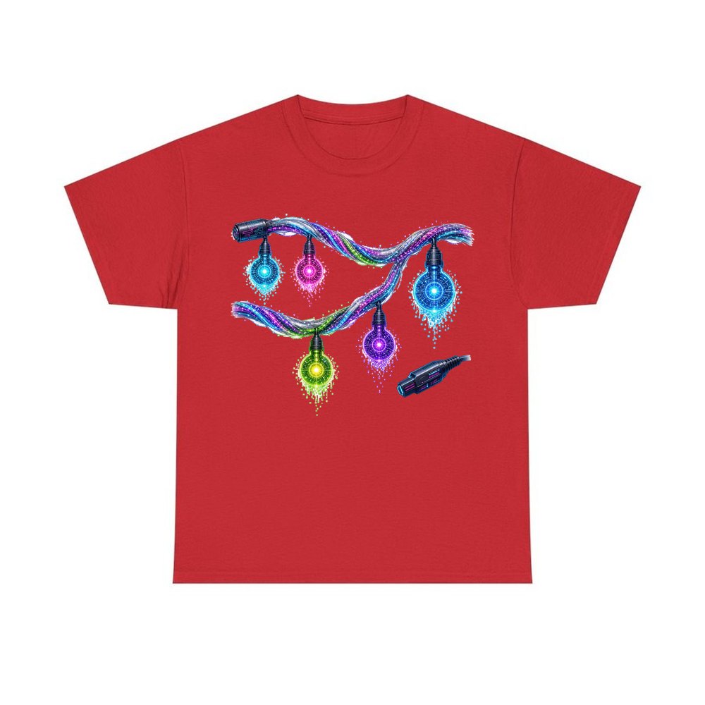 Neon Circuit Fairy Lights personalised Christmas T-shirt in red