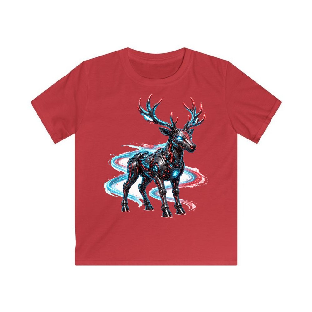 Neon Circuit Robot Reindeer personalised kids Christmas tee in red