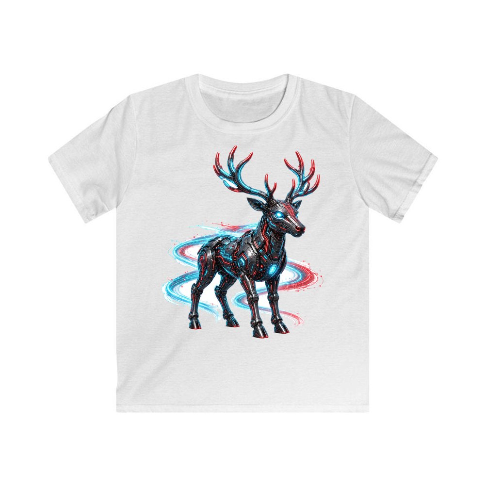 Neon Circuit Robot Reindeer personalised kids Christmas tee in white