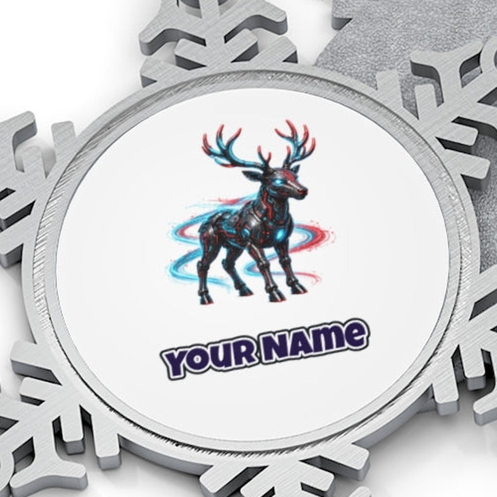 Neon Circuit Robot Reindeer Personalised Pewter Christmas Ornament