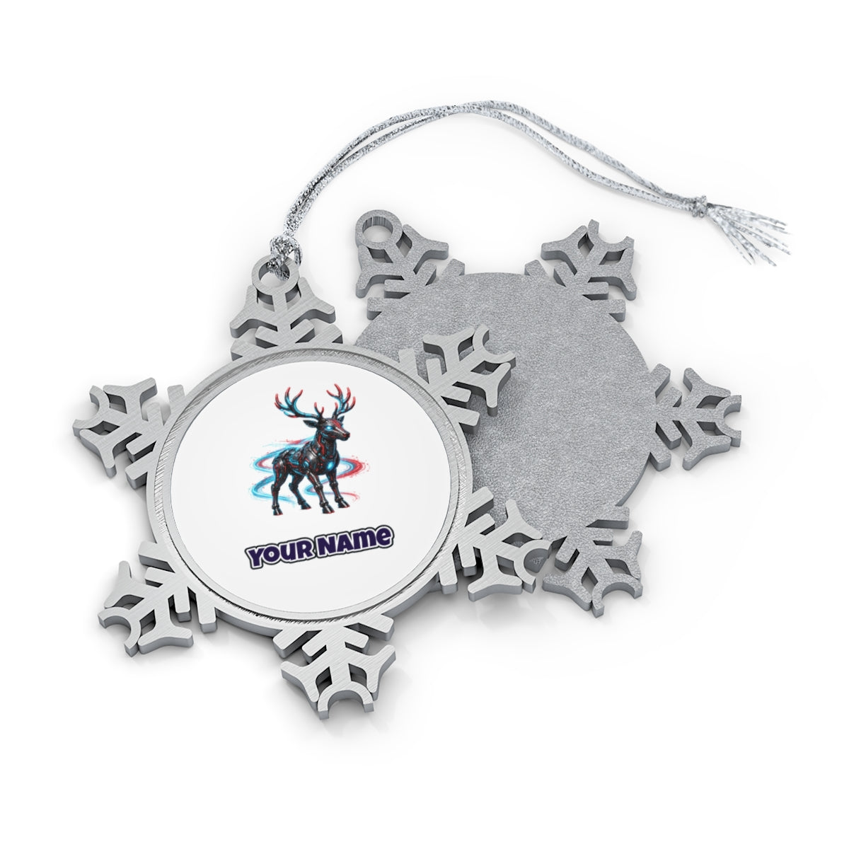Neon Circuit Robot Reindeer Personalised Pewter Christmas Ornament
