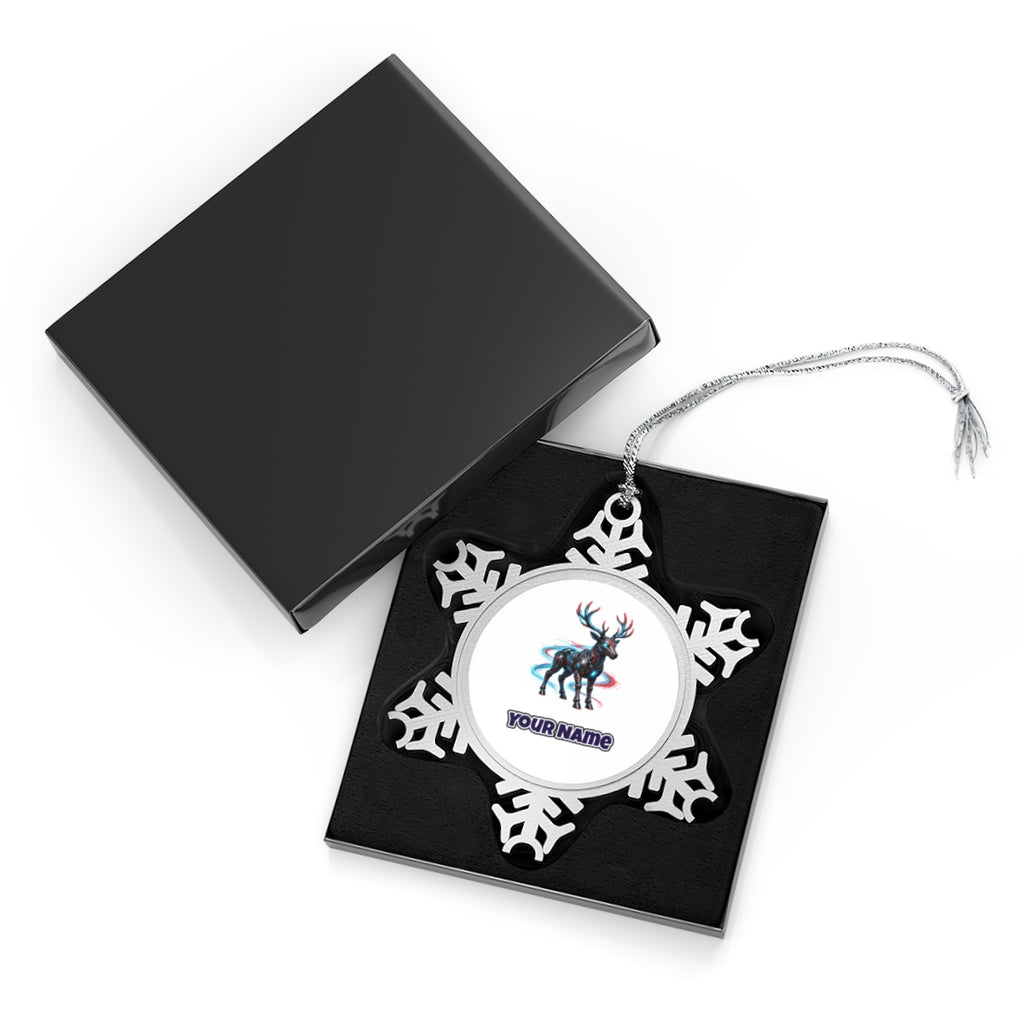 Neon Circuit Robot Reindeer Personalised Pewter Christmas Ornament