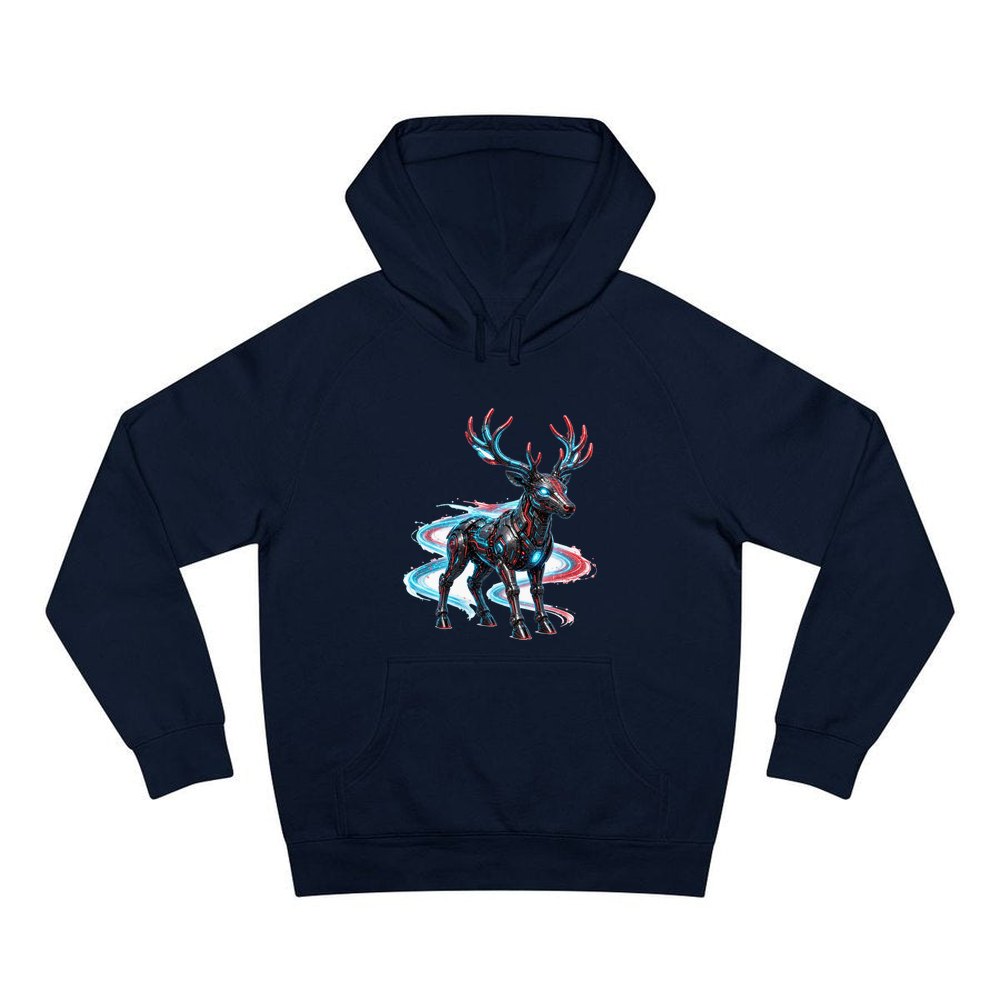Neon Circuit Robot Reindeer personalised Christmas hoodie in navy