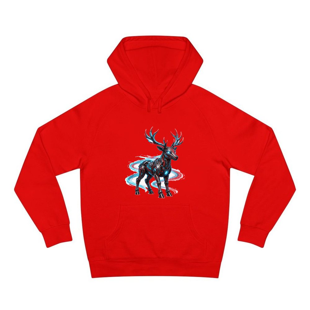 Neon Circuit Robot Reindeer personalised Christmas hoodie in red