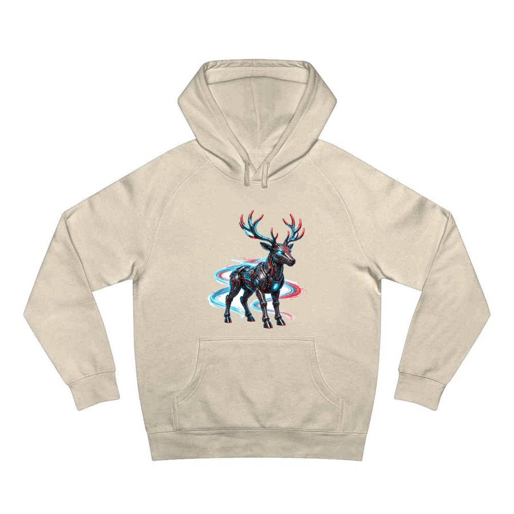 Neon Circuit Robot Reindeer personalised Christmas hoodie in sand