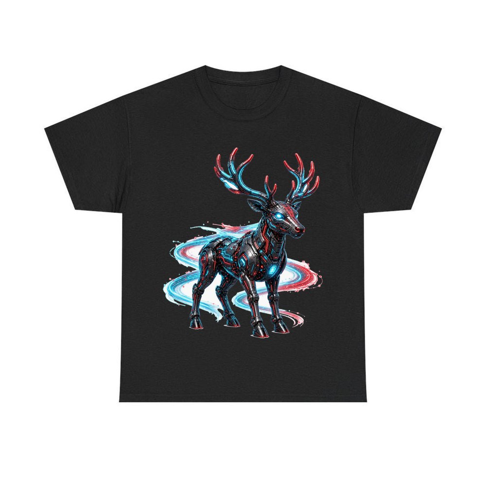 Neon Circuit Robot Reindeer personalised Christmas T-shirt in black
