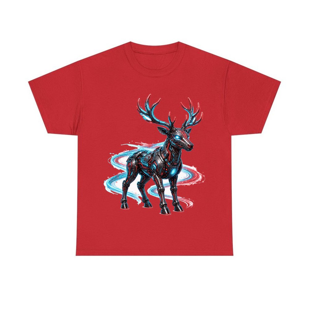 Neon Circuit Robot Reindeer personalised Christmas T-shirt in red