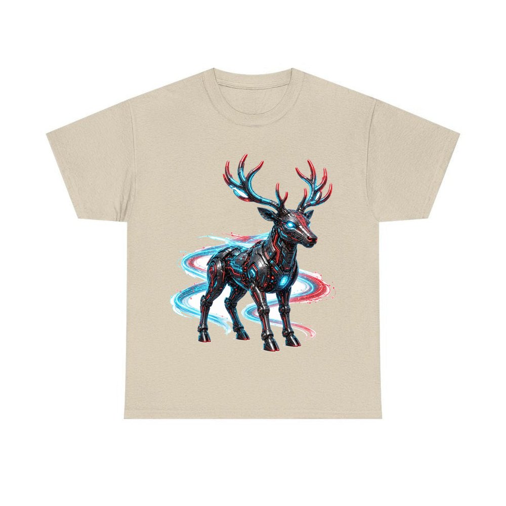 Neon Circuit Robot Reindeer personalised Christmas T-shirt in sand