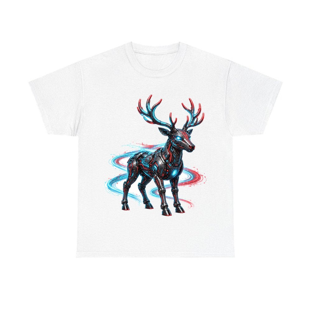 Neon Circuit Robot Reindeer personalised Christmas T-shirt in white