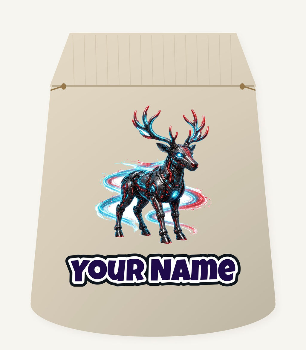 Neon Circuit Robot Reindeer Personalised Santa Sack