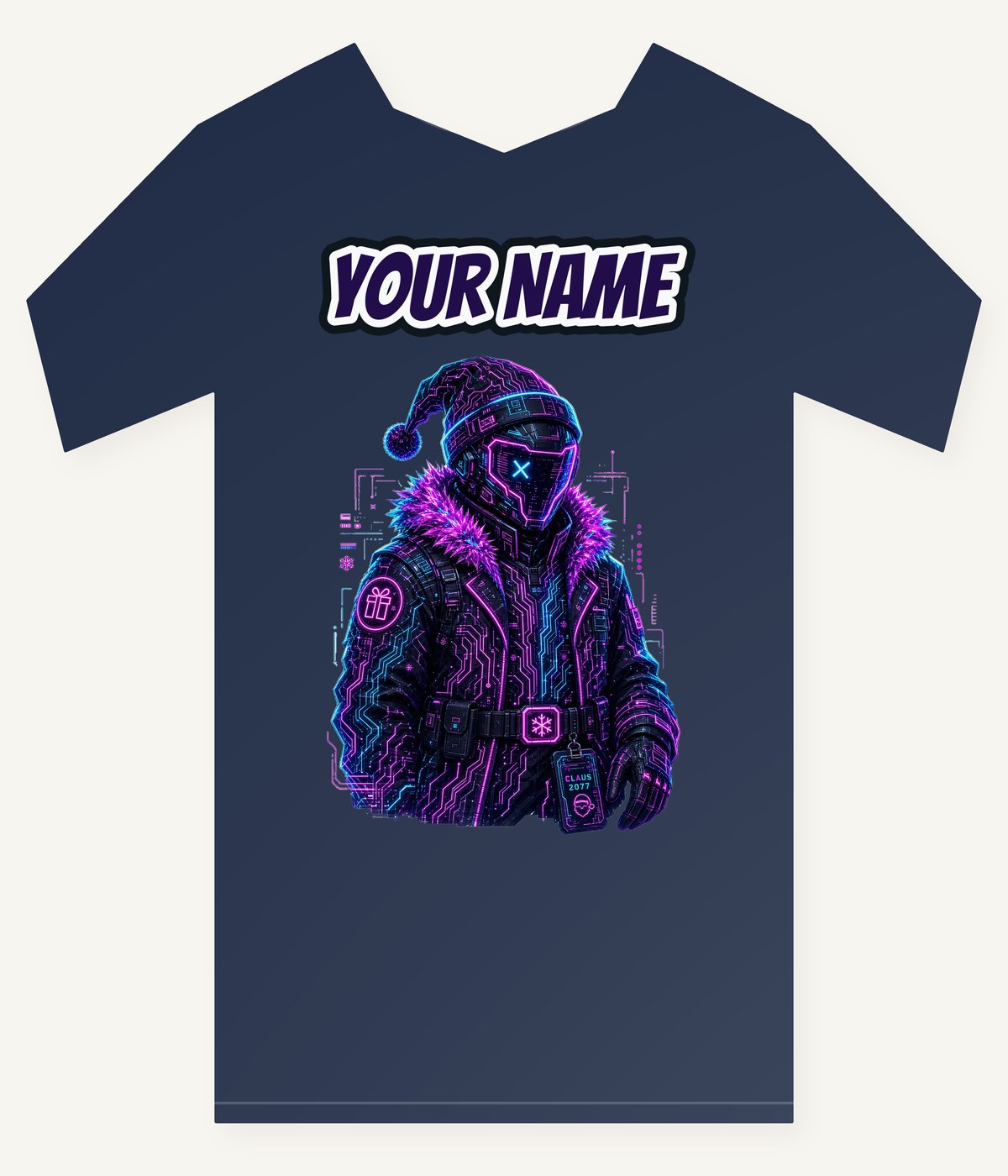 Neon Cyber Santa Personalised Kids and Baby Christmas Tee