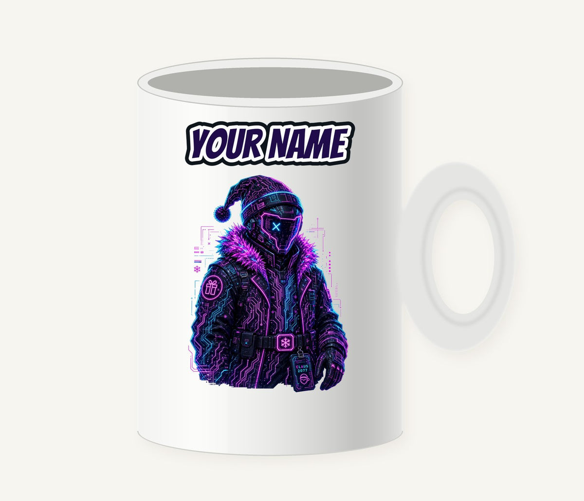Neon Cyber Santa Personalised Christmas Mug