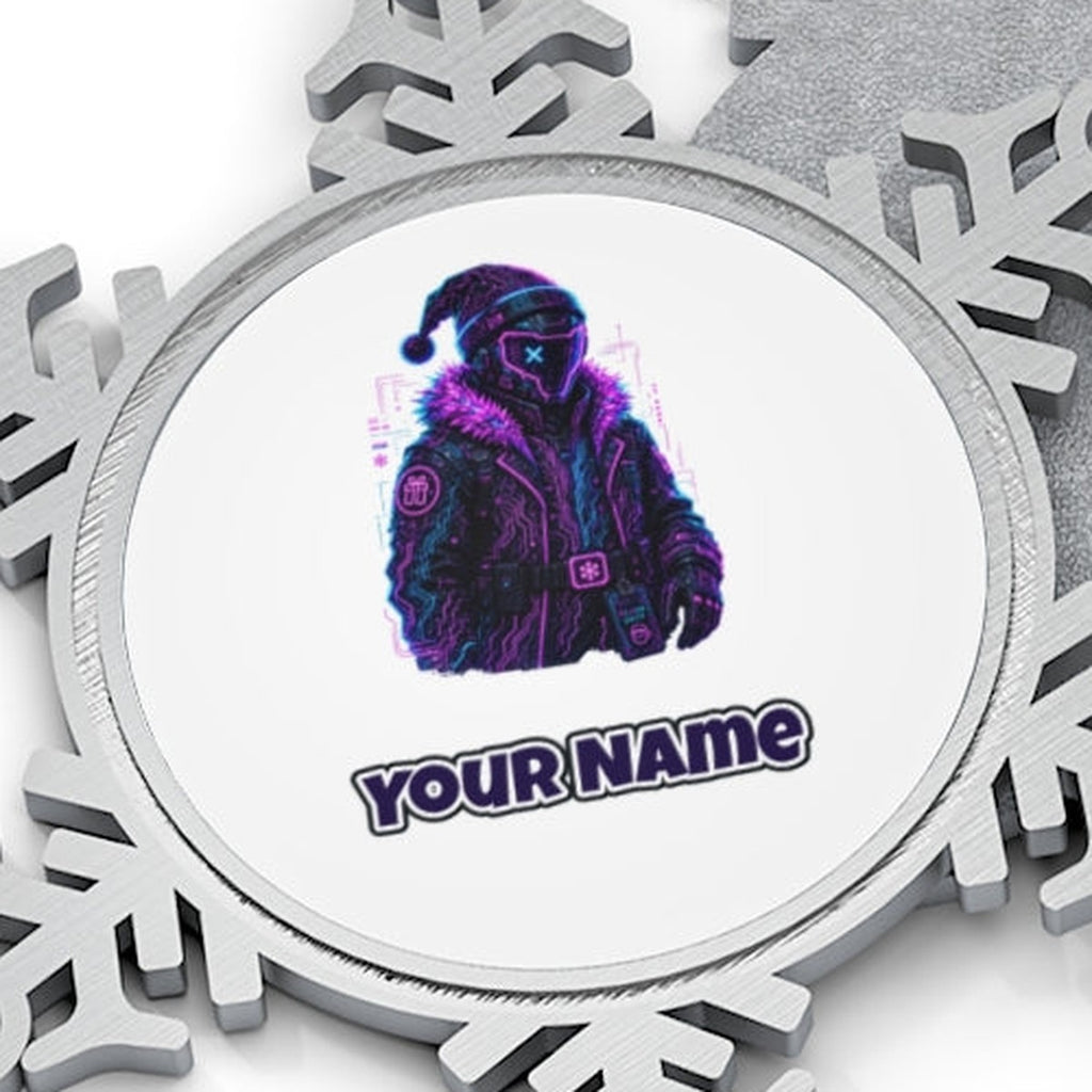 Neon Cyber Santa Personalised Pewter Christmas Ornament