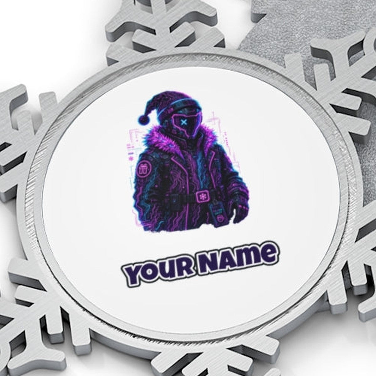 Neon Cyber Santa Personalised Pewter Christmas Ornament