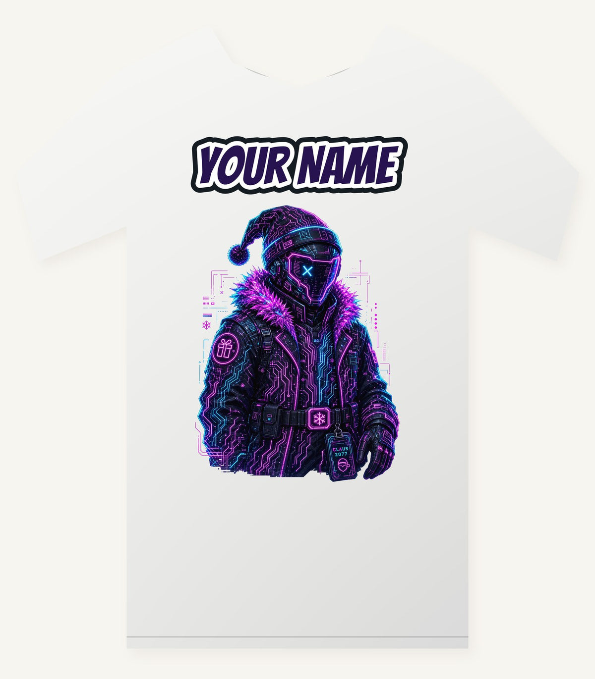 Neon Cyber Santa Personalised Christmas T-Shirt and Hoodie