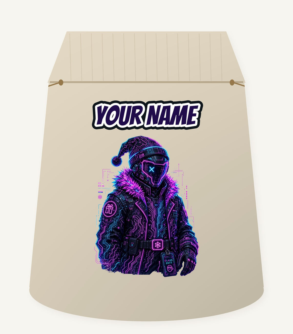 Neon Cyber Santa Personalised Santa Sack