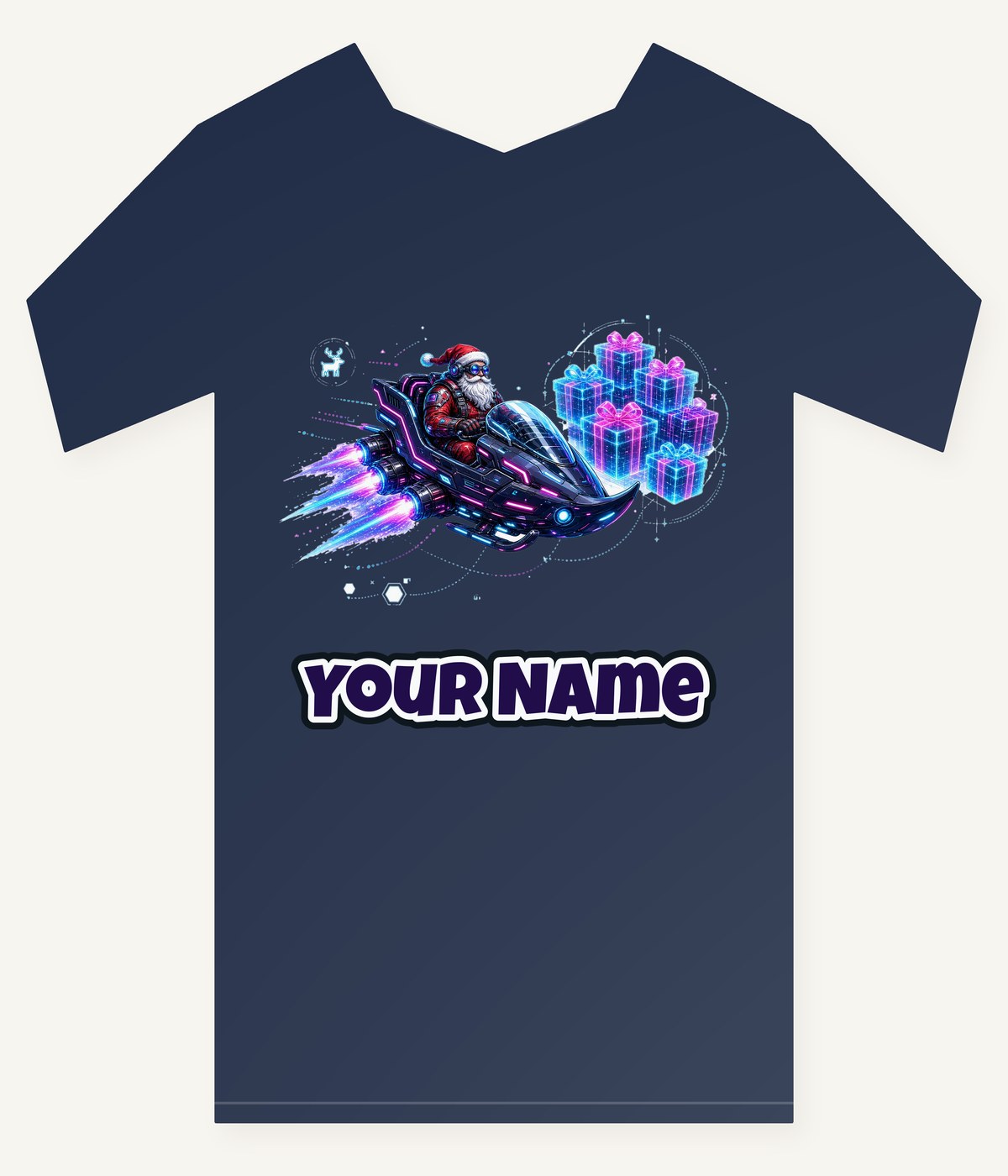 Neon Hover Sleigh Santa Personalised Kids and Baby Christmas Tee