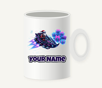 Neon Hover Sleigh Santa Personalised Christmas Mug