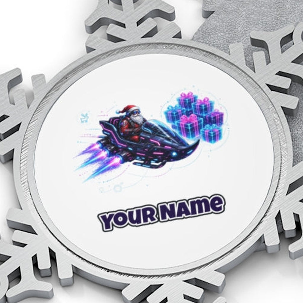 Neon Hover Sleigh Santa Personalised Pewter Christmas Ornament