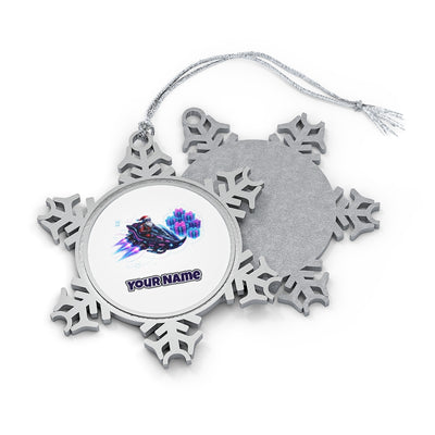 Neon Hover Sleigh Santa Personalised Pewter Christmas Ornament