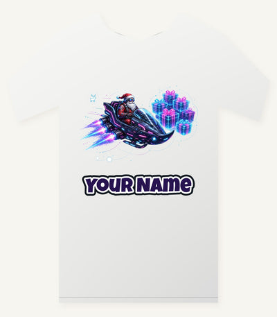 Neon Hover Sleigh Santa Personalised Christmas T-Shirt and Hoodie