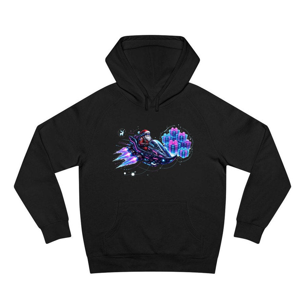 Neon Hover Sleigh Santa personalised Christmas hoodie in black