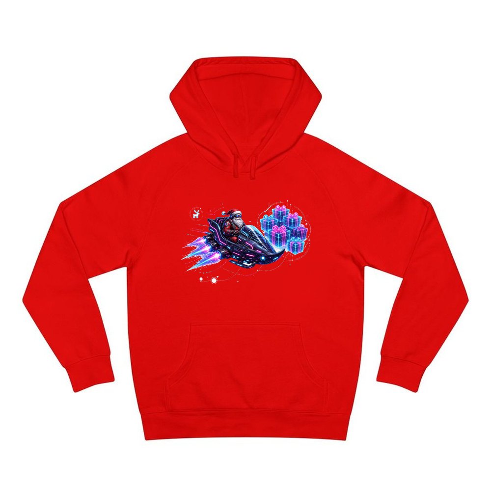 Neon Hover Sleigh Santa personalised Christmas hoodie in red