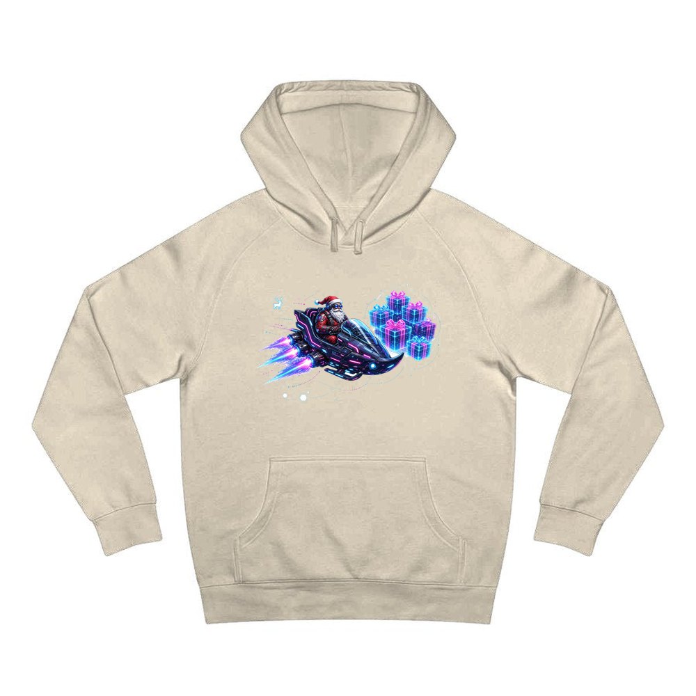 Neon Hover Sleigh Santa personalised Christmas hoodie in sand
